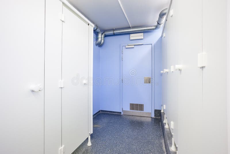 Public toilet and shower. An public toilet and an shower in an public building stock image