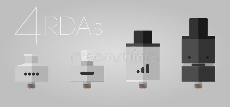 4 RDAs set. 4 RDAs rebuildable dripping atomizers flat set vector illustration