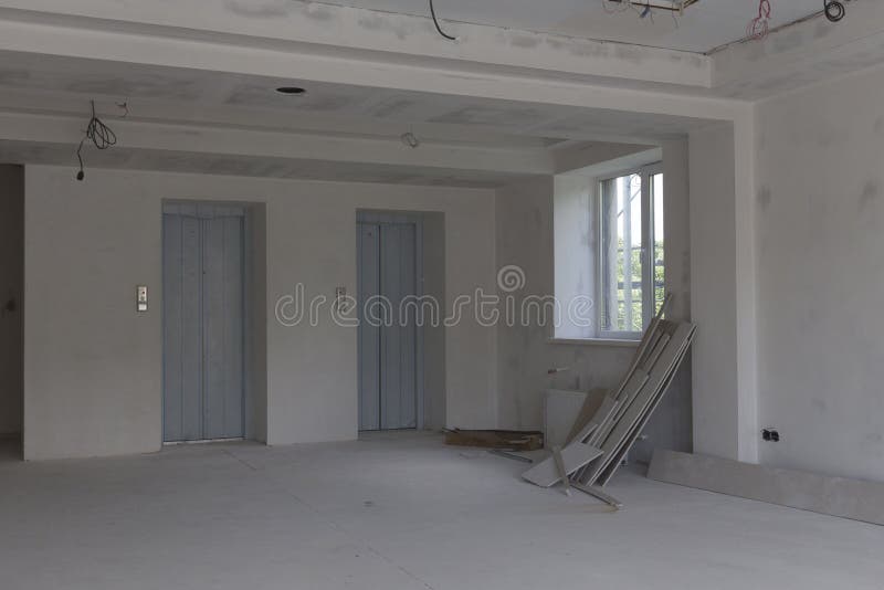 Repair of the room. There is empty room with the repair unfinished stock image