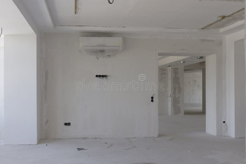 Repair of the room. There is empty room with the repair unfinished stock photos
