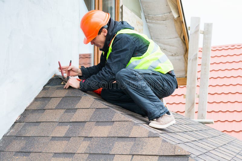 Roofer builder worker royalty free stock photography