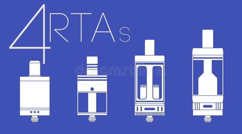 4 RTAs set. 4 one color vaping clearomizers and RTAs set vector illustration