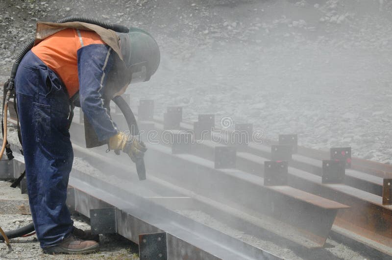 Sandblasting I beams royalty free stock photos