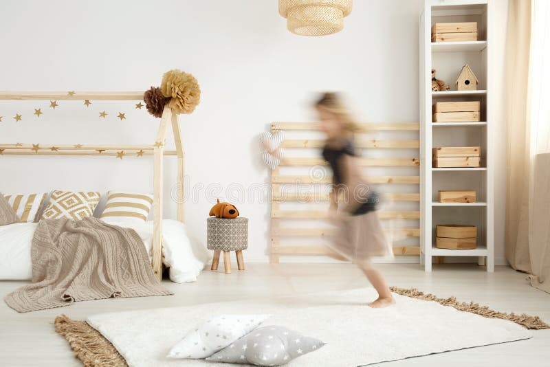 Scandinavian style bedroom stock images
