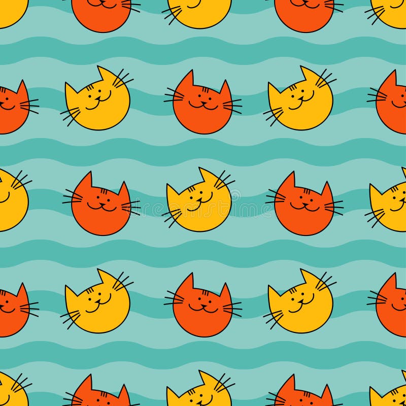 Seamless pattern with Hipster Cute Cats. Funny lovely Cats. Cloth design, wallpaper. Textile rapport stock illustration