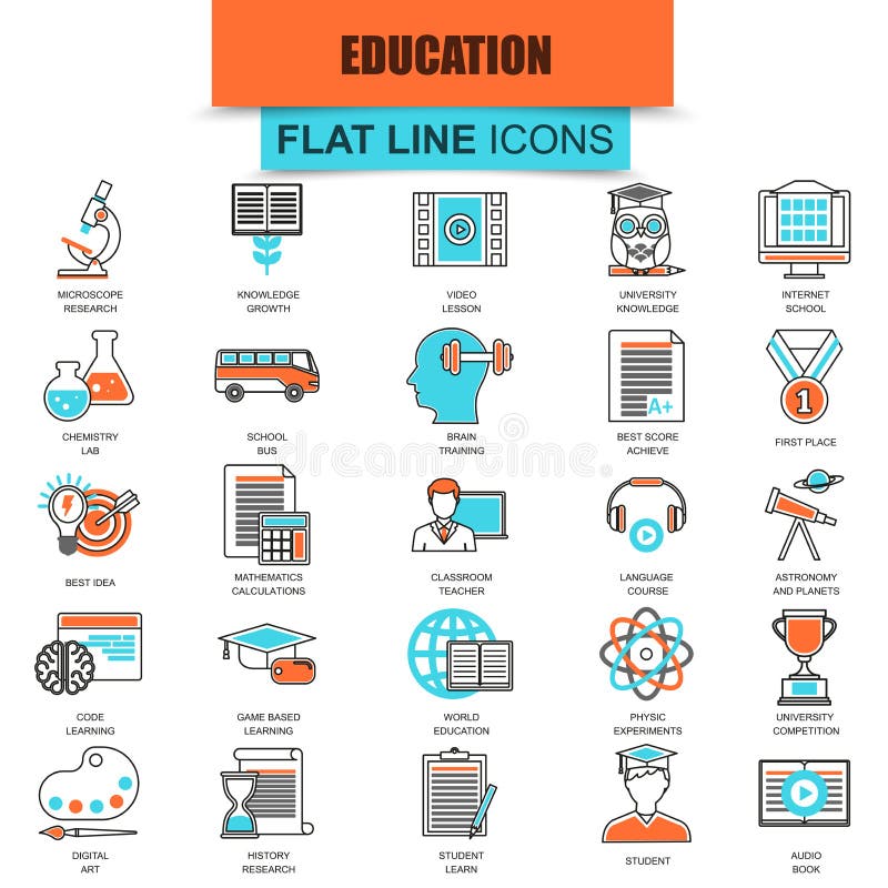 Set of thin line icons internet education and online course study. E-learning. Modern mono flat linear concept pictogram, set simple outline icon, symbol for stock illustration