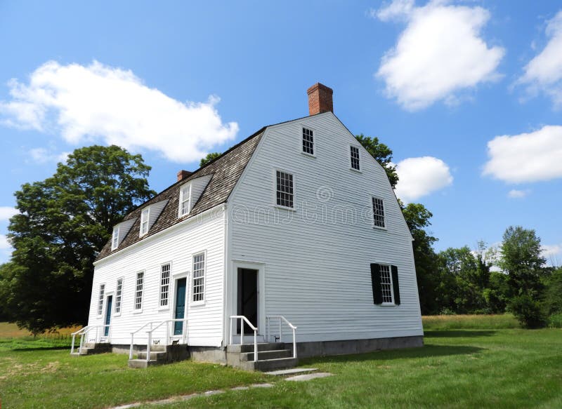 Hancock Shaker Village Meetinghouse building. More than three hundred members of Hancock’s six communal families met here on Sundays in good weather at the stock image