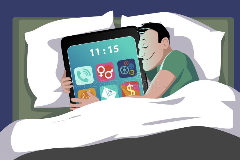 Smartphone in bed stock illustration