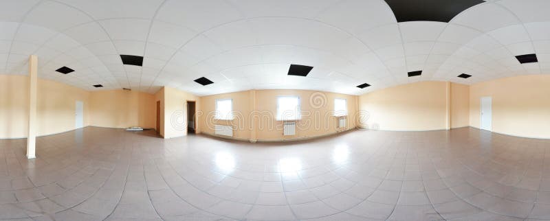 Spherical 360 degrees panorama projection, panorama in interior empty room repair decoration in modern flat apartments. stock image