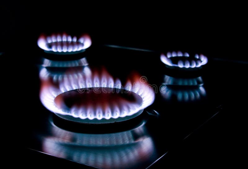 Stove gas. Closeup of a flame, gas stove stock photography
