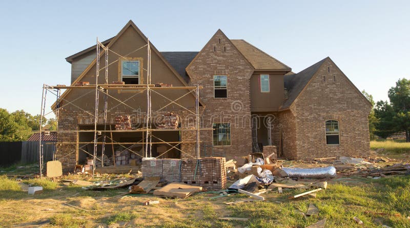 Suburban Home being paved with brick and mortar. royalty free stock image
