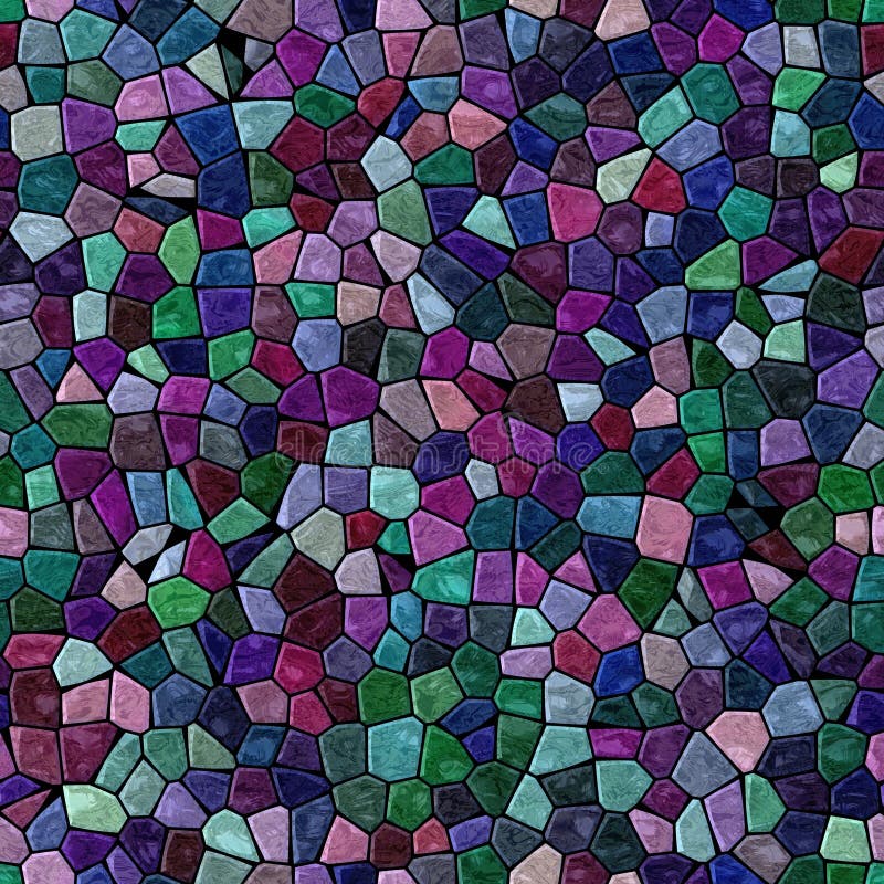Surface floor marble mosaic seamless square background with black grout - dark purple violet green blue color. Surface floor marble mosaic pattern seamless royalty free illustration