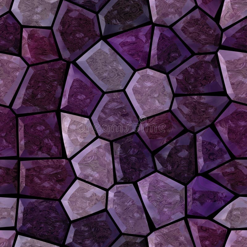 Surface floor marble mosaic seamless background with black grout - dark purple violet color. Surface floor marble mosaic pattern seamless background with black stock illustration