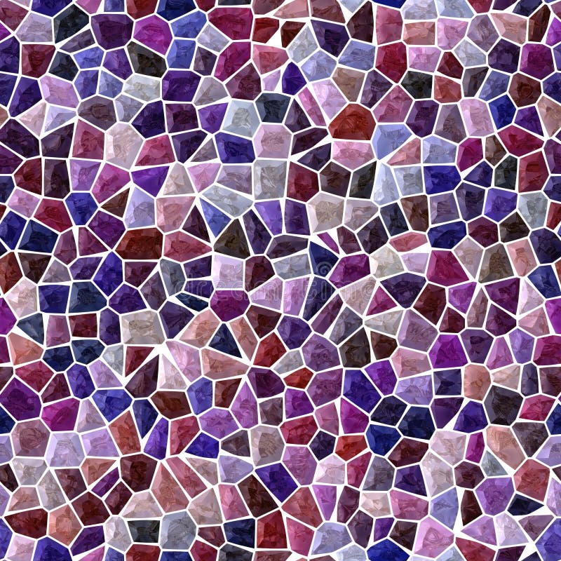 Surface floor marble mosaic seamless background with white grout - dark blue red burgundy brown black purple violet color. Surface floor marble mosaic pattern vector illustration