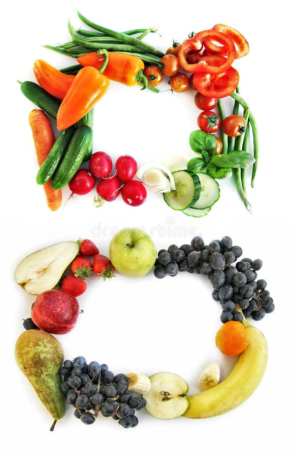 Tasty frames. Two frames form vegetables and fruits stock photos