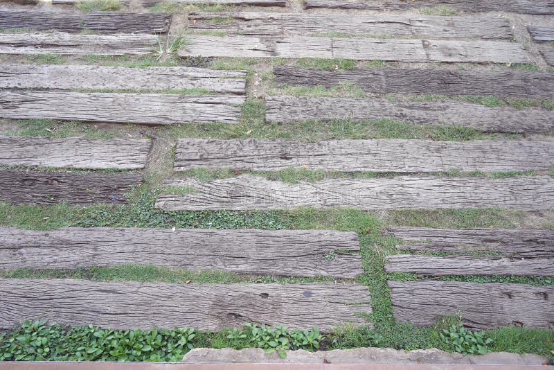 Texture of wood plate floor outdoor. Wood Stairs Plates  in the garden. Close up Stairs in the garden royalty free stock photos