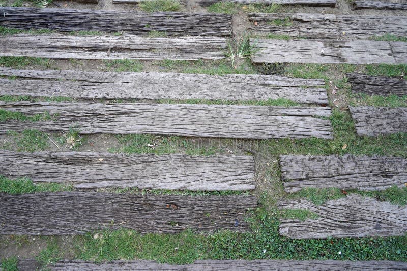 Texture of wood plate floor outdoor. Wood Stairs Plates  in the garden. Close up Stairs in the garden stock photos