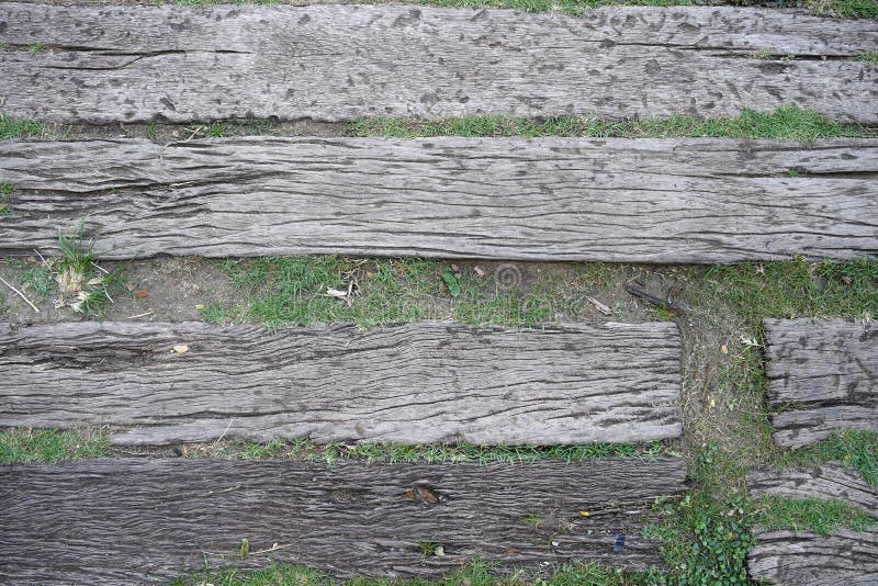 Texture of wood plate floor outdoor. Wood Stairs Plates  in the garden. Close up Stairs in the garden stock images