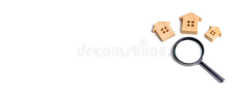 Three wooden houses on a white background. Buying and selling real estate, building new buildings, offices and homes. House search. The concept of urban royalty free stock photos