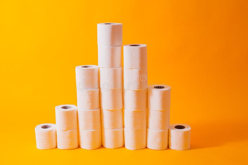 Toilet paper rolls info graphic, different heights columns. On the yellow stock photography