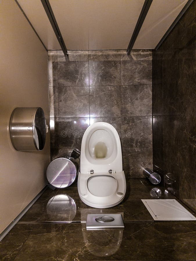 Toilet layout. Picture of toilet layout with shiny belongings stock images