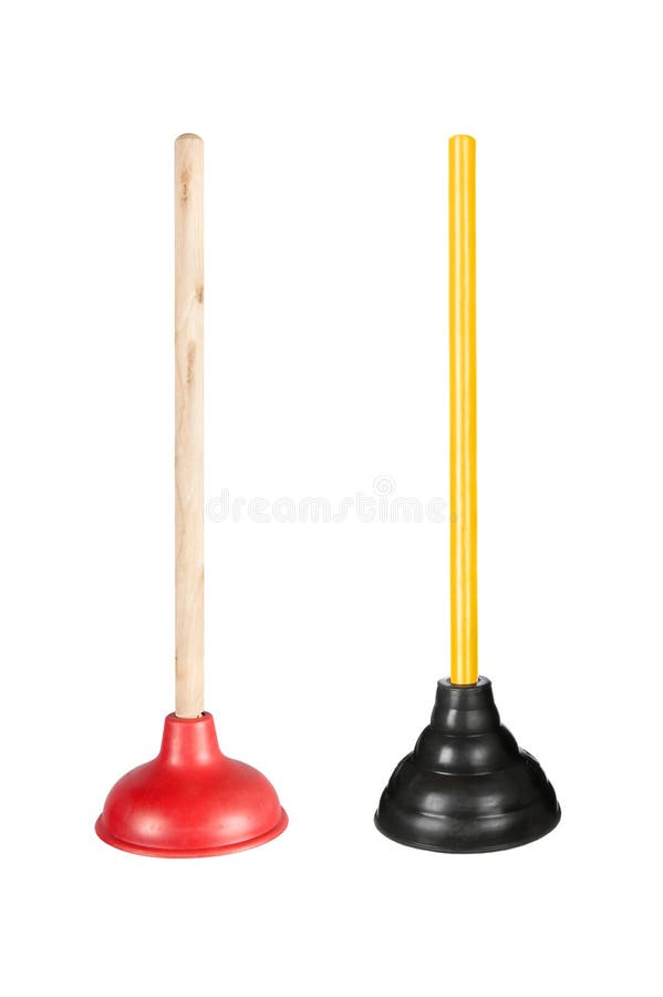 Toilet plungers. Two toilet plungers isolated on white. These are full resolution images combined into one image (no downsizing stock photo