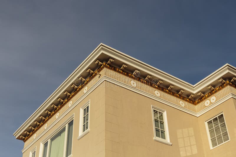Upscale house roof and cornice detail stock photo