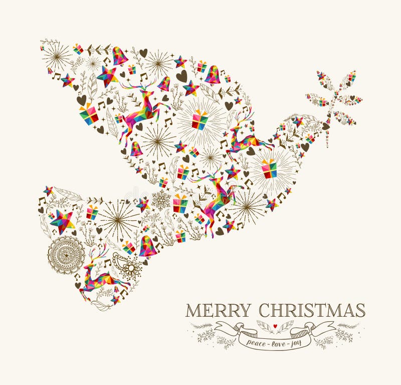Vintage Christmas peace dove greeting card stock illustration