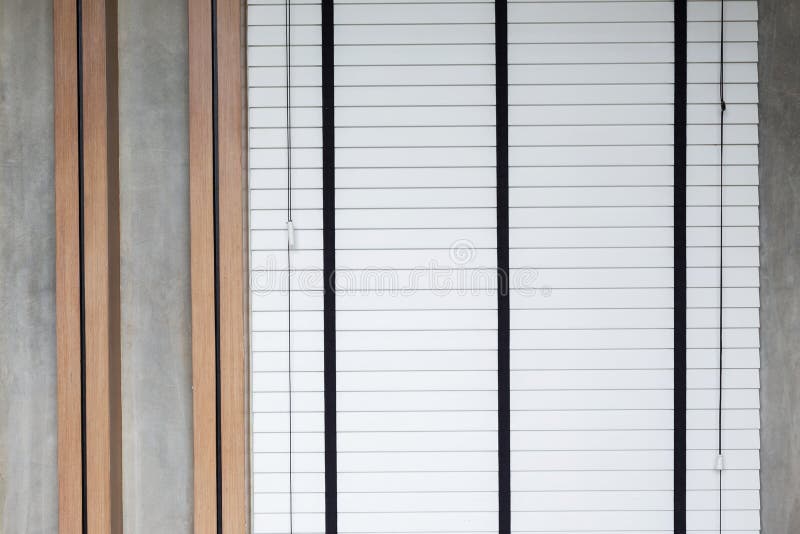 White blinds on window, design interior of bedroom. In modern house stock photo