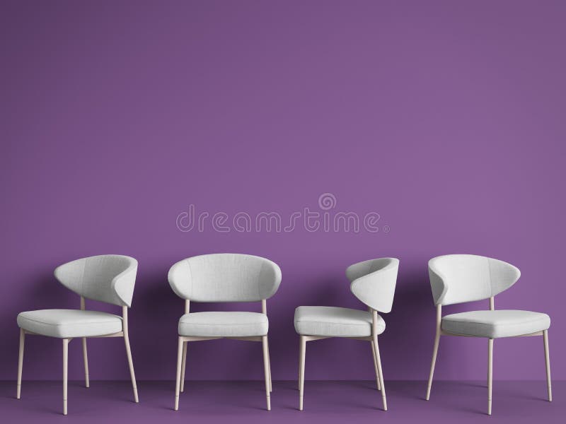 White chairs are standing in an empty violet room. stock illustration