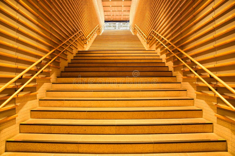 Wood interior stairs. Warm bright wood interior stairs corridor stock photography