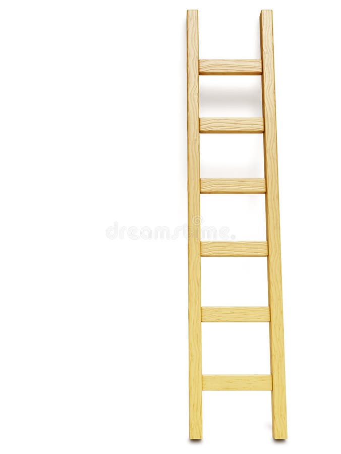 Wooden ladder near white wall stock illustration