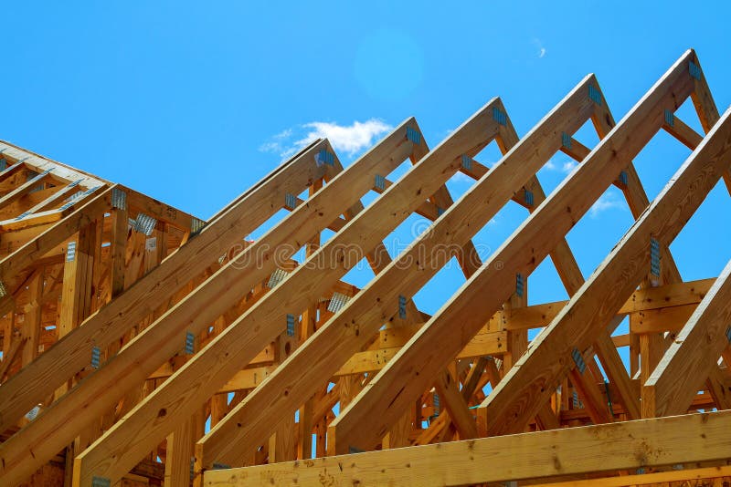 Wooden roof construction, symbolic photo for home, house building. And house financing stock image