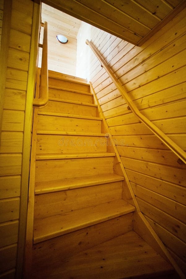 wooden stair to second floor in clean house stock image