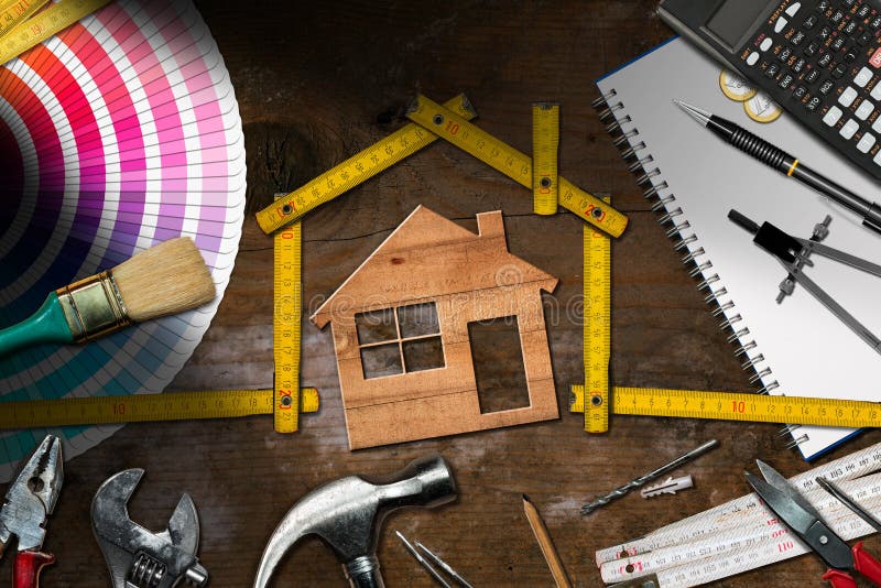 Work Tools and Model House - Home Improvement royalty free stock images