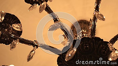 Beautiful chandelier with crystals. Crystal chandelier on ceiling. Beautiful chandelier with crystals. Close up luxury crystal chandelier in interior. Brilliant stock video