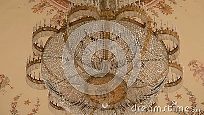 Beautiful crystal chandelier and ceiling of Alexandrinsky Theatre. In Saint Petersburg - zoom out stock video
