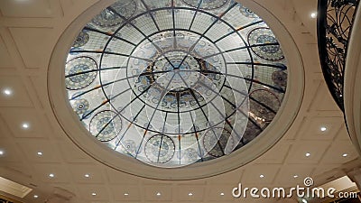 Beautiful Round Glass On The Ceiling. Glass circle on the ceiling stock video footage