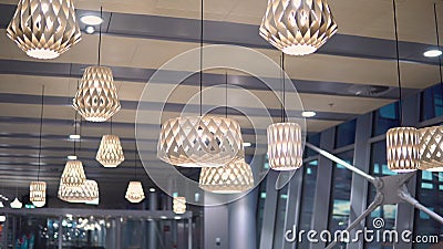 Beautiful wooden geometric modern ceiling lamp interior contemporary decoration.  stock video