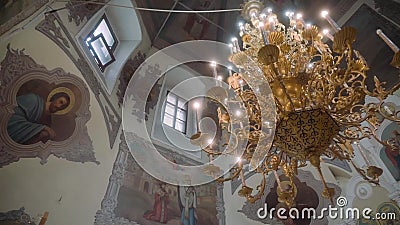 Incredibly beautiful unusual chandelier hanging on the ceiling. Very beautiful chandelier stock video
