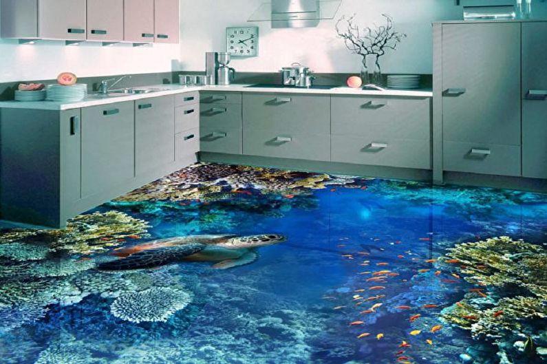 Наливные 3D-полы в кухне
