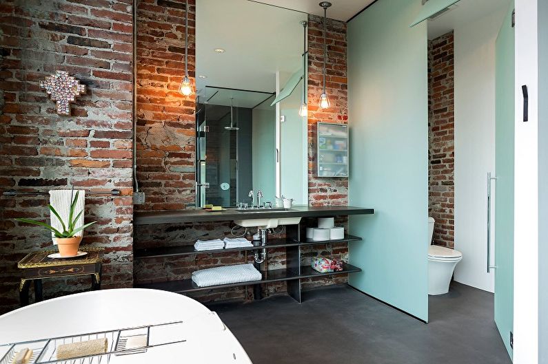 Терракотовая ванная в стиле лофт - Дизайн интерьера
