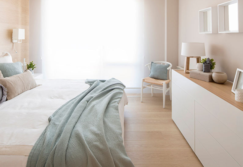 Бежевая спальня в скандинавском стиле - Дизайн интерьера