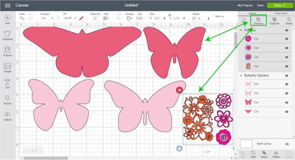 Screenshot - Ungroup Images in Cricut Design Space