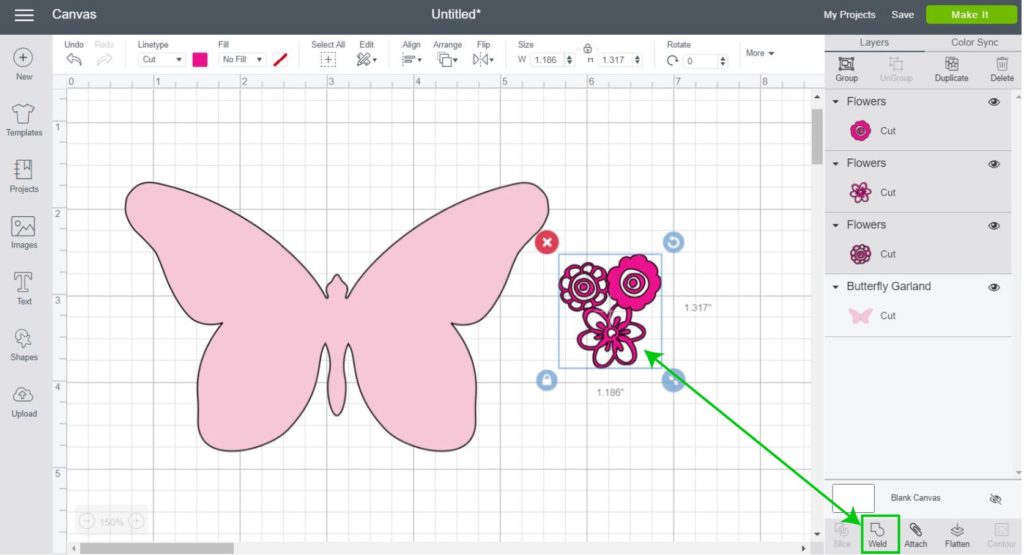 Screenshot - Weld to create a new layer in Design Space.