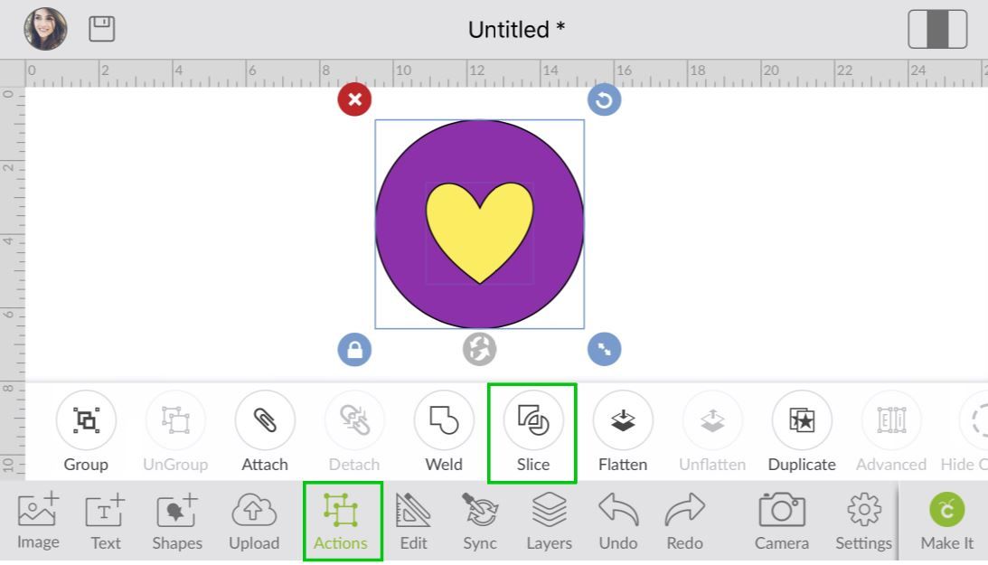 location of slice in Cricut design space app.