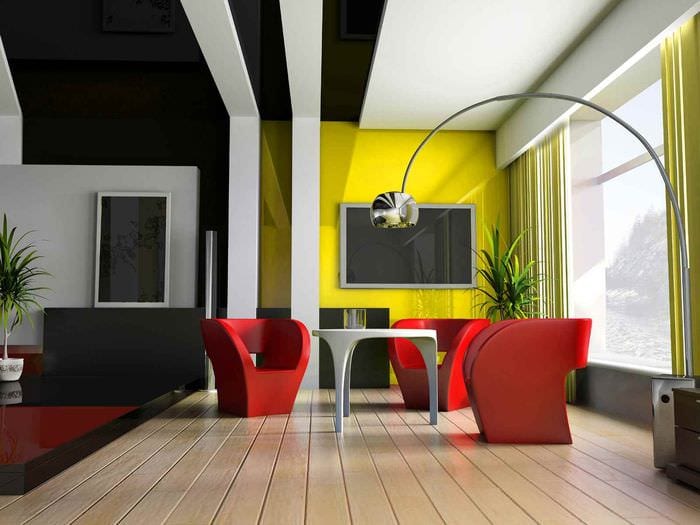 идея использования необычного желтого цвета в интерьере квартиры