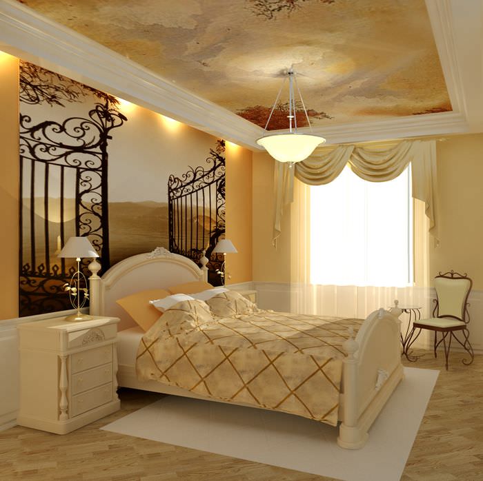 Узкая спальня в классическом стиле