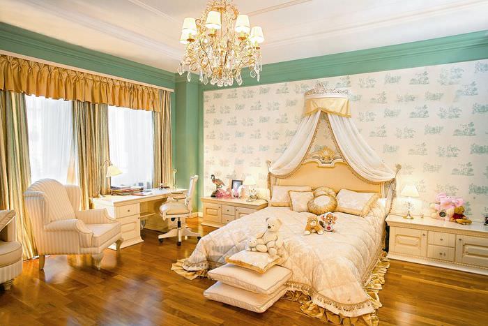 Ламинированное покрытие пола в спальне классического стиля