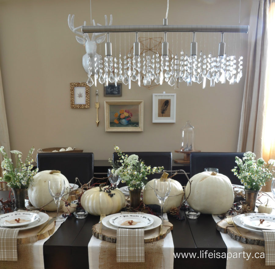 Black and white Thanksgiving tablescape